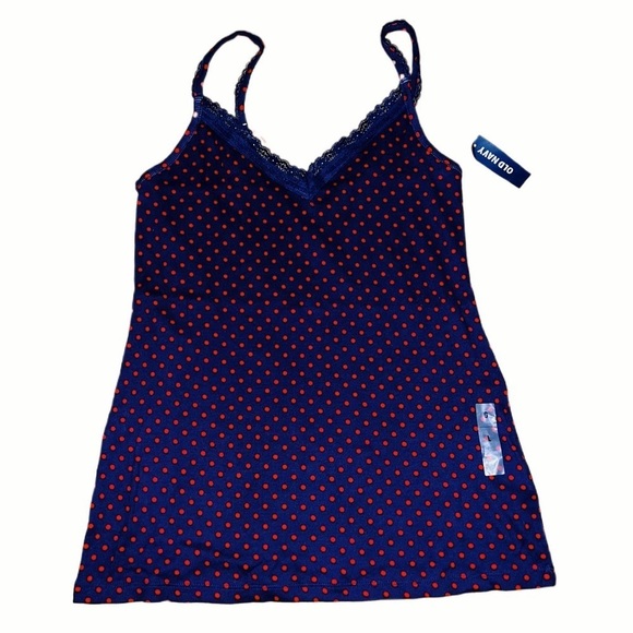 Old Navy Tops - OLD Navy Blue with Red Polkadots Adjustable Strip Ribbed Tank Cami NWT (A1)